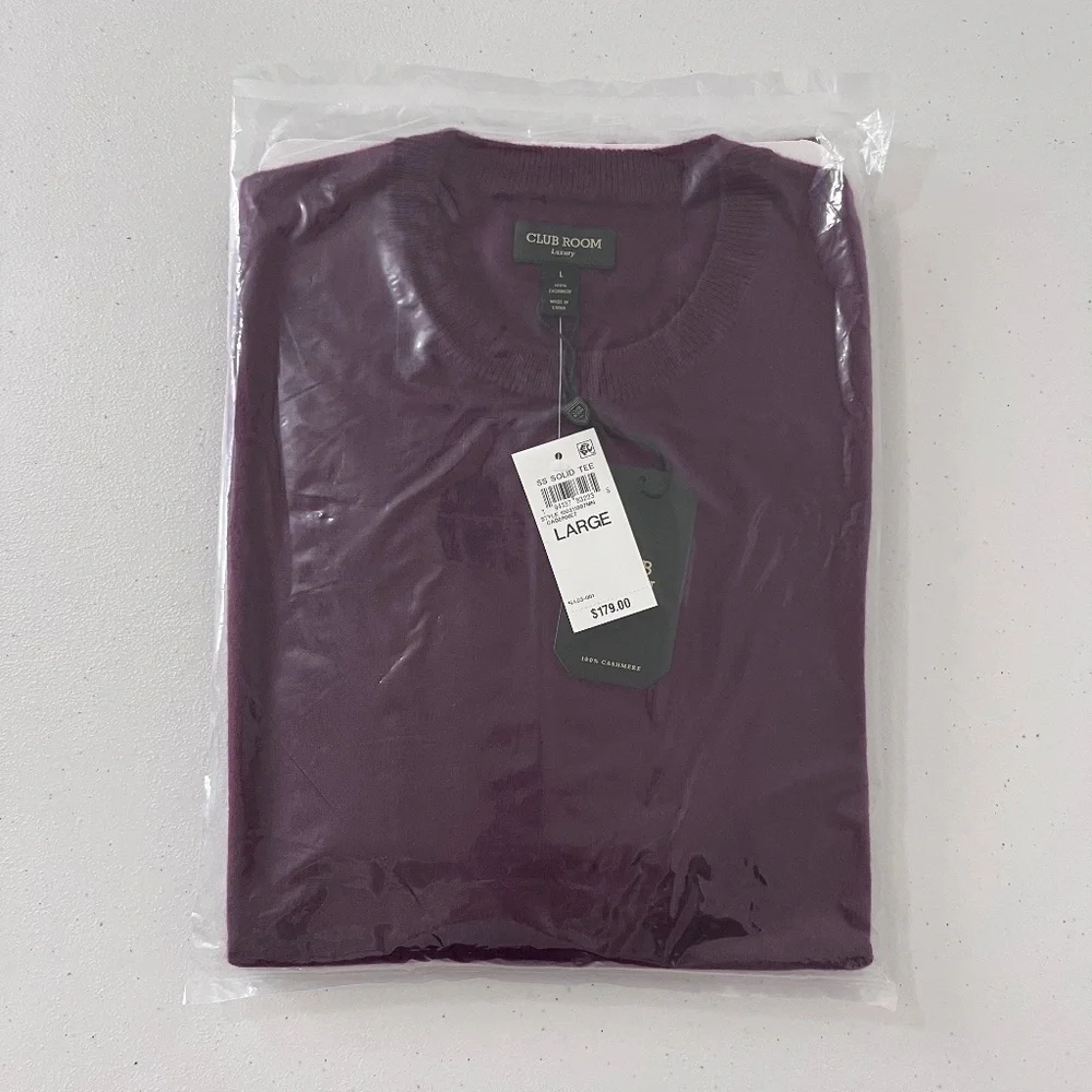 Club Room Men’s Regular Fit Textured 100% Cashmere Sweater T-Shirt size L
